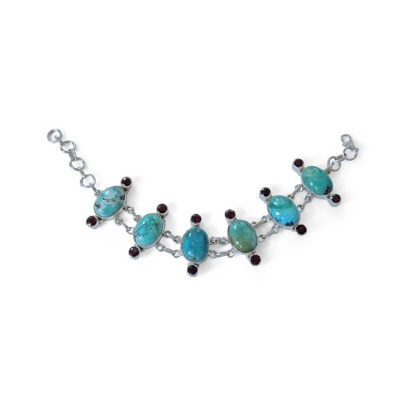 Sterling Silver Turquoise & Garnet Bracelet - Picture 1 of 3
